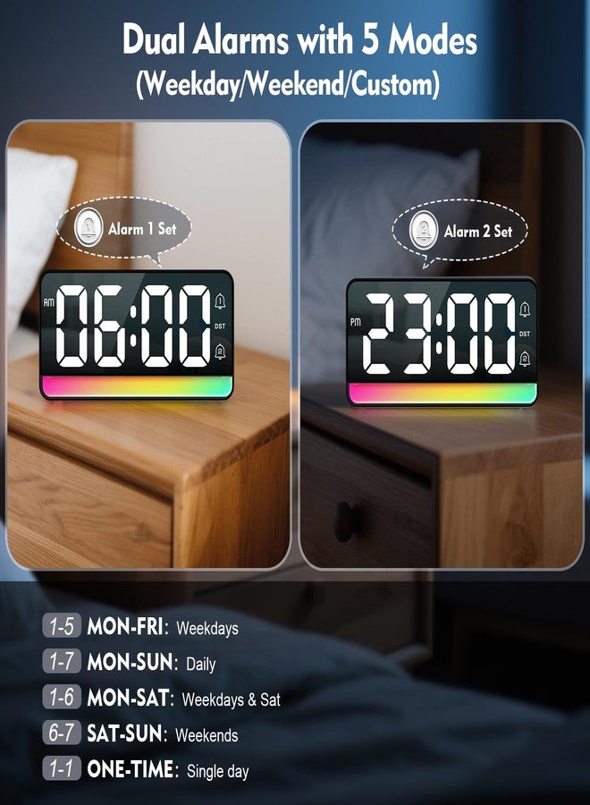 ALANAS 7" Large Digital Alarm Clock with RGB Color Changing Night Light，Dual Alarms, USB Charging, Snooze, Adjustable Brightness, Loud for Heavy Sleepers for Bedroom, Desk, Kids, Teens, Adults - Image 3